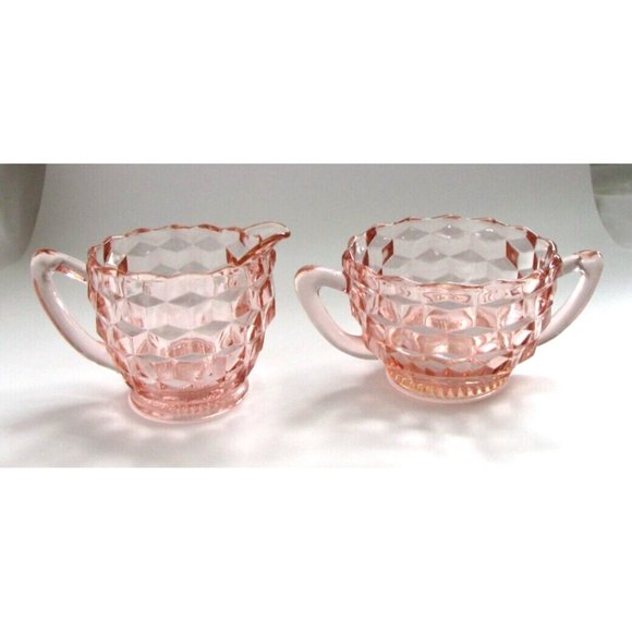 Jeannette Other - Vintage Jeanette Pink Depression Glass Sugar and Creamer Set  Cube/Cubist Design